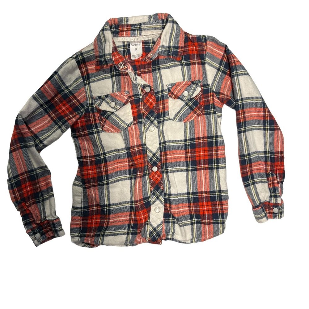 Carters Totally Awesome Plaid Flannel Button Up Long Sleeve  5 Toddler